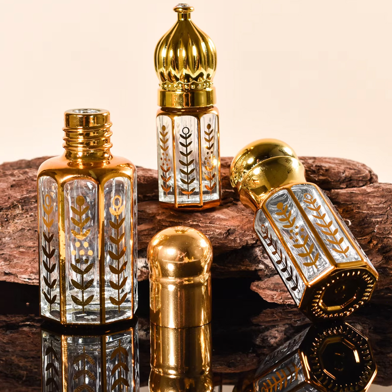 Arabic Refillable Glass Roller Bottle With Golden Cap