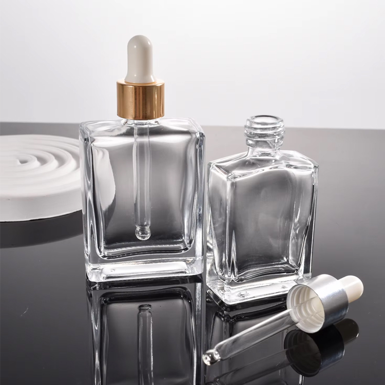 Unique Flat Square Rectangle Glass Essential Oil Perfume Dropper Bottle Clear