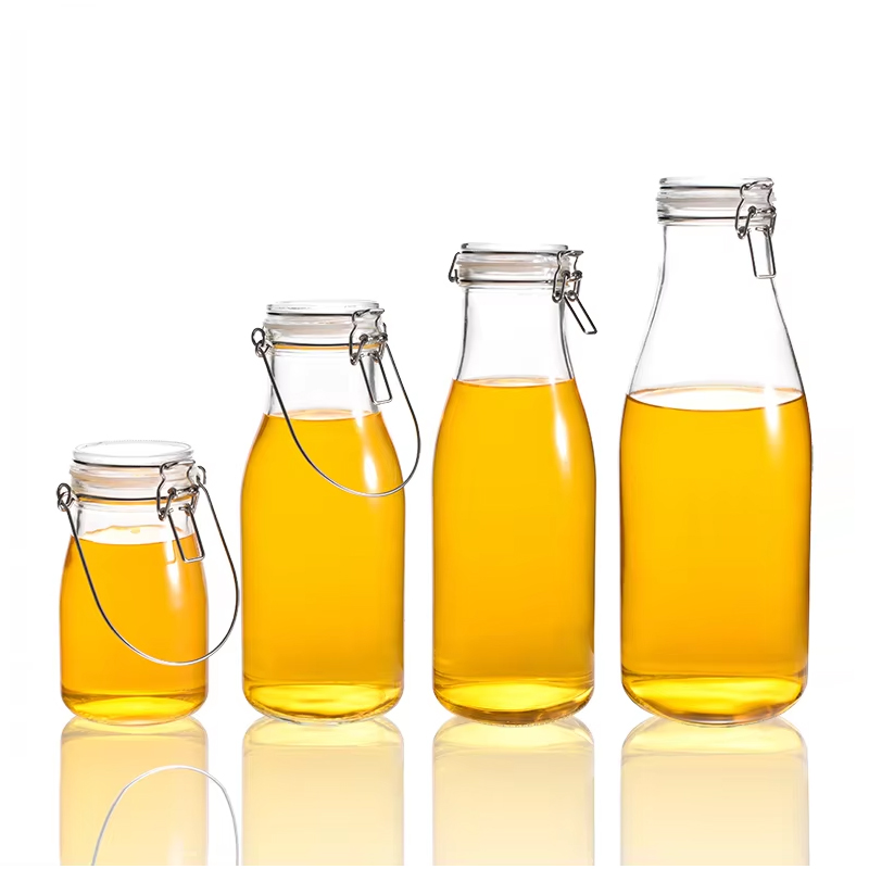 0.5L 1L 1.5L 2L Kitchen Food Glass Storage Jar Airtight Glass Jars with Glass Lid Rubber