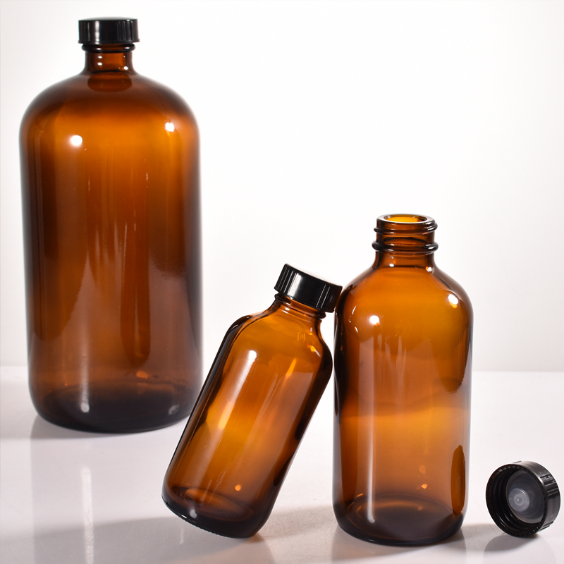 Amber Boston Round Glass Bottle