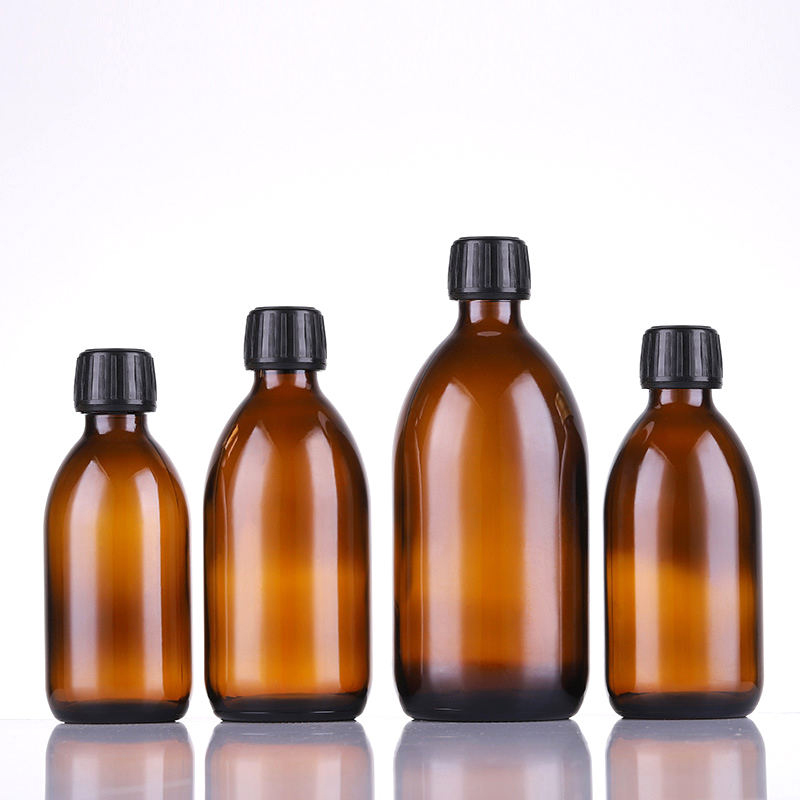 Empty Amber Brown Glass Syrup Bottles