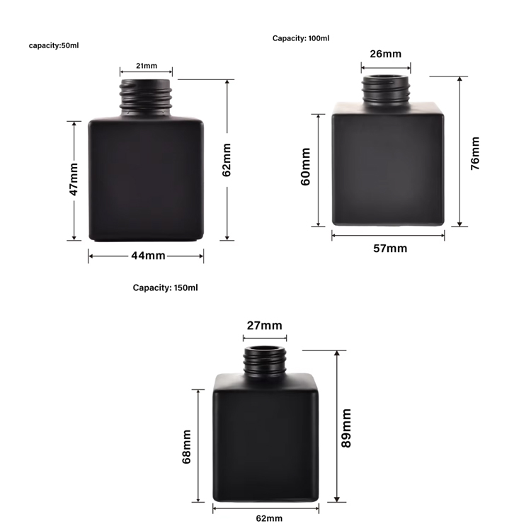 50ml 100ml 150ml Luxury Matte Black Diffuser Glass Bottle