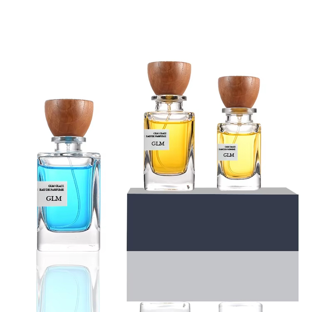 Fragrance Vintage Square Spray 30 Ml 50 Ml 100 Ml Empty Glass Perfume Bottles With Wooden Cap