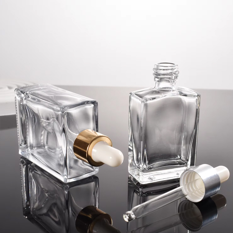 Unique Flat Square Rectangle Glass Essential Oil Perfume Dropper Bottle Clear