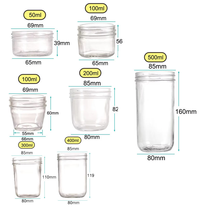 Round Caviar Reusable Mason Jar Glass with Aluminium Cap