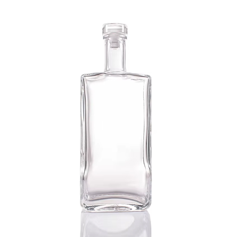 Custom Square Clear Frost Glass Liquor Bottle with Glass Lid