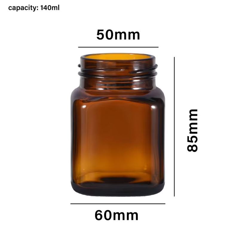 140ml Square Amber Spices Herbs Bath Salts Pickle Jar