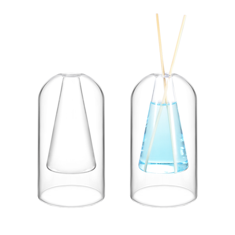 Double Wall High Borosilicate Glass Reed Diffuser Bottle Modern Decorative Aromatherapy Diffuser Container for Home Fragrance