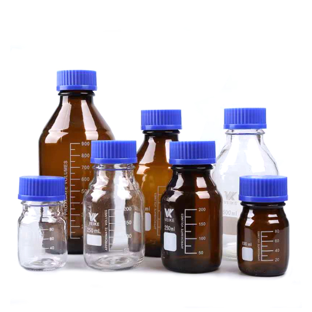 Laboratory Glass Chemical Reagent Bottle 50ml 100ml 500ml 1000ml Scale Graduation Screw Top Cap