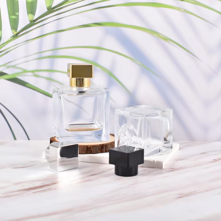  Luxury 100ml 50ml 30ml Rectangle Empty Transparent Perfume Glass Bottle with Cap
