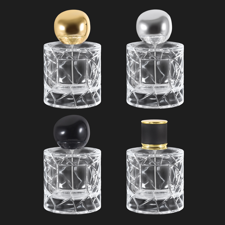 Luxury Diamond-Cut 50ml 100ml Round Glass Perfume Bottle with Metal Cap for Men Fragrance Packaging