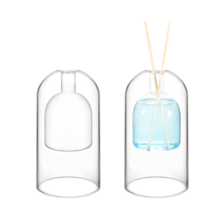 Double Wall High Borosilicate Glass Reed Diffuser Bottle Modern Decorative Aromatherapy Diffuser Container for Home Fragrance