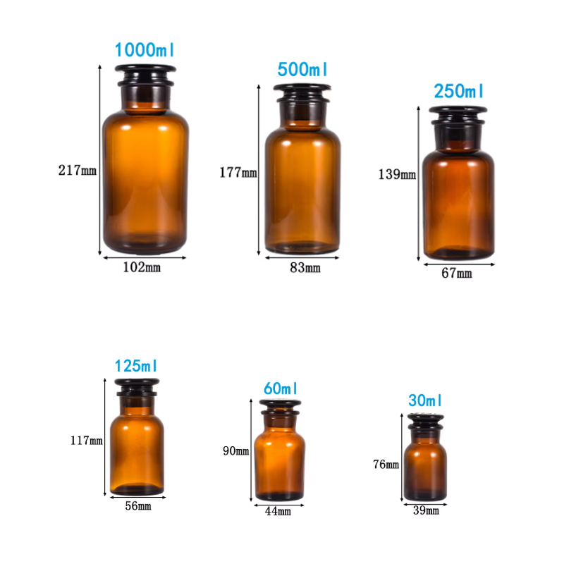 Vintage Style Amber Clear Chemical Glass Reagent Apothecary Bottles