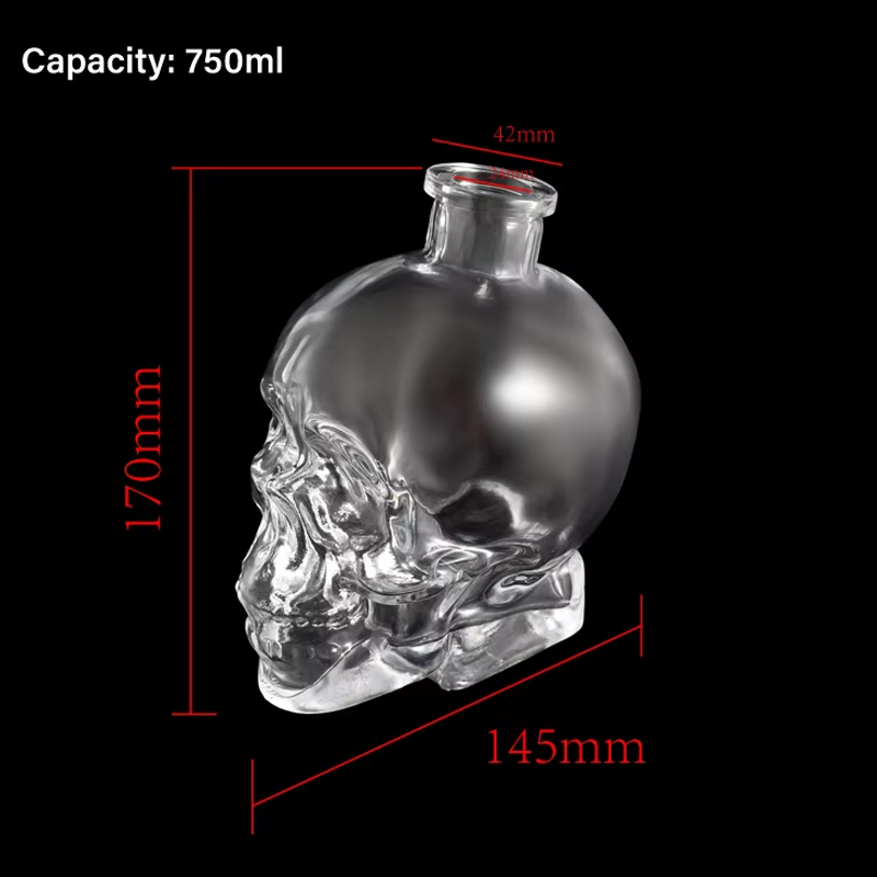 750ml Skull Glass Liquor Whisky Bottles 