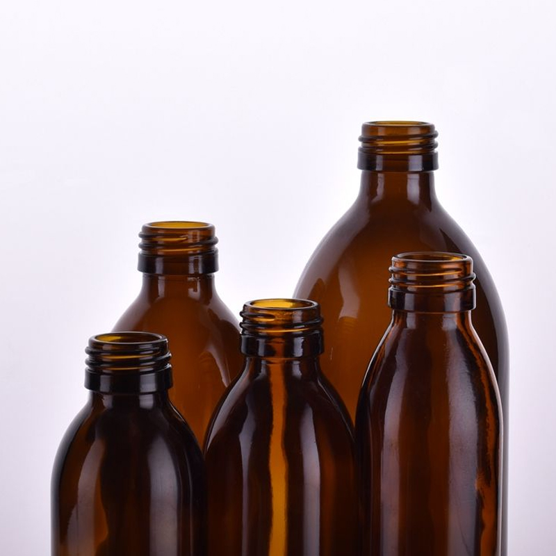 Empty Amber Brown Glass Syrup Bottles