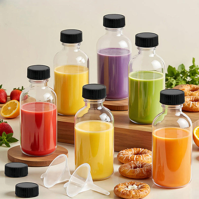  Custom Clear 60ml Glass Beverage Bottles Round Screw Cap Screen Printing Refillable for Juice 