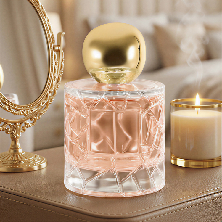 Luxury Diamond-Cut 50ml 100ml Round Glass Perfume Bottle with Metal Cap for Men Fragrance Packaging