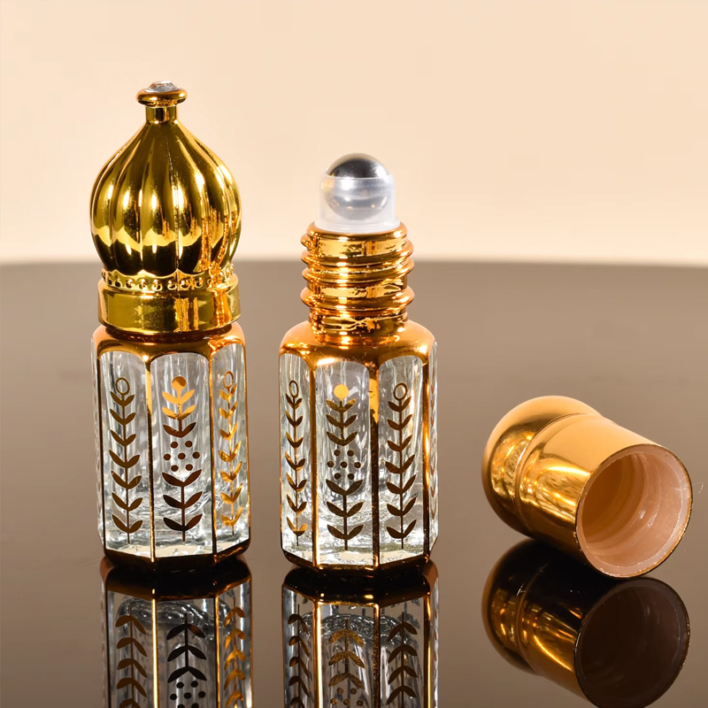 Arabic Refillable Glass Roller Bottle With Golden Cap