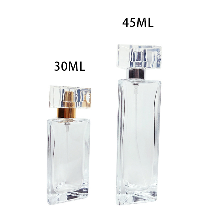 Luxury Unique Triangular Prism 30ml 45ml Empty Perfume Glass Bottles with Pump Spray Lid And Box Customizable