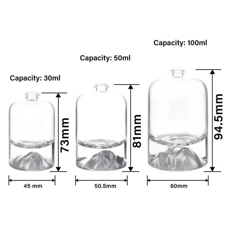 30ml 50ml Heavy Base Volcano Bottom 100ml Round Cylinder Perfume Spray Bottle