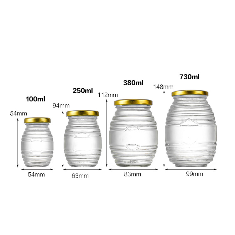 100ml 250ml 380ml 730ml Striation Classic Glass Honey Jar