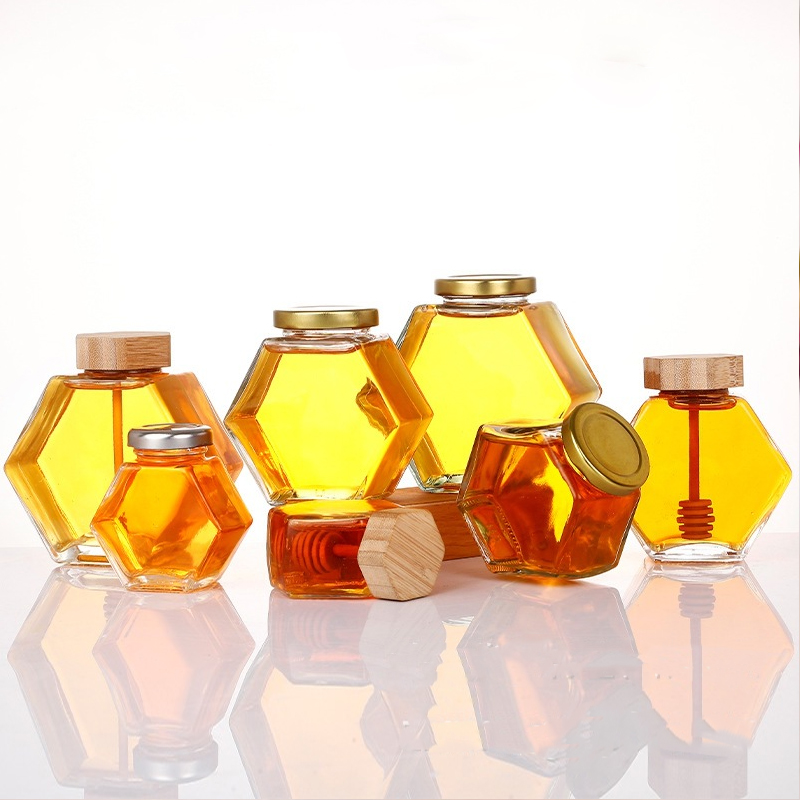 3oz 6oz 9oz Hexagon Glass Honey Jars with Stick