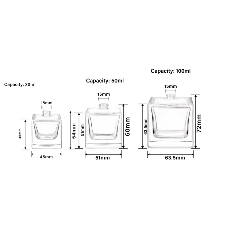  Luxury 100ml 50ml 30ml Rectangle Empty Transparent Perfume Glass Bottle with Cap