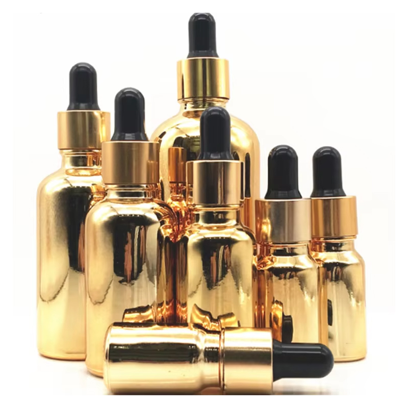 Luxury Skincare Packaging Containers Gold Essential Oil Serum Glass Dropper Bottle 5ml 10ml 15ml 20ml 30ml 50ml 100ml