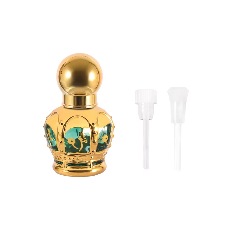 Wholesale High End 10ml Mini Empty Gold Perfume Glass Roll on Bottle Crown Electroplate Roll Ball Glass Bottles