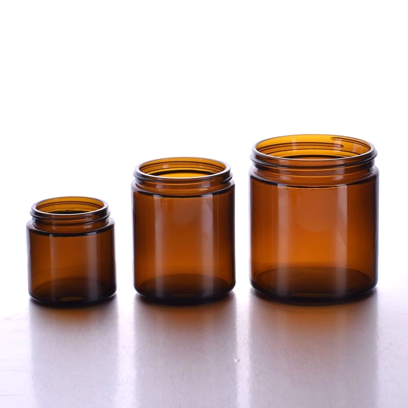 4oz 8oz 16oz Amber Luxury Empty Straight Sided Glass Candle Jar with Metal Aluminum Lids