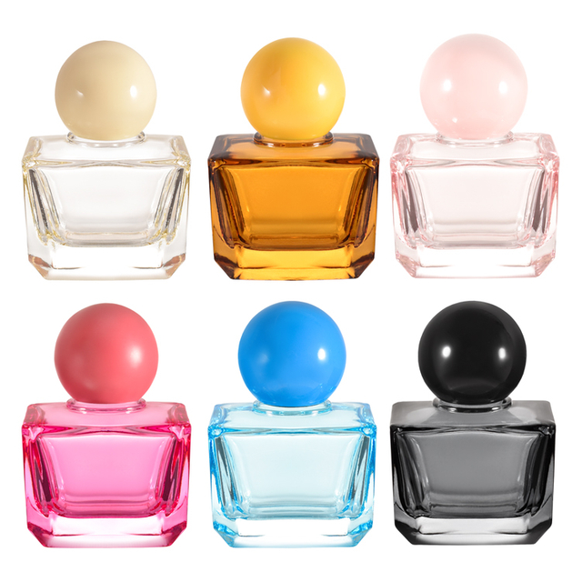 Luxury Square Glass Perfume Bottle with Ball Cap 100ml 30ml 50ml Custom Color Fragrance Packaging