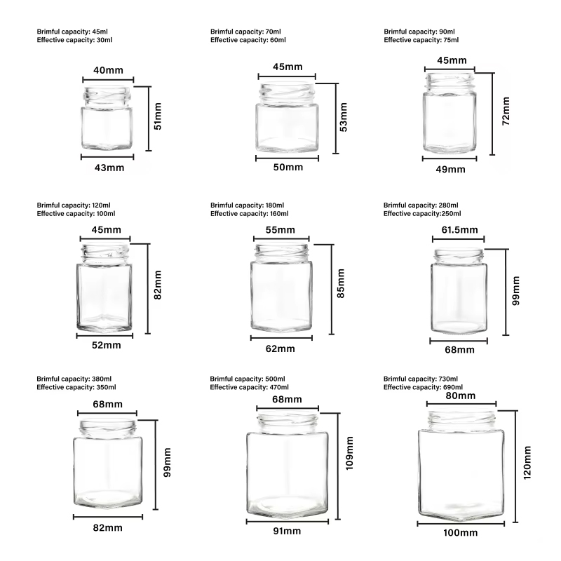 Twist top Hexagonal glass jars