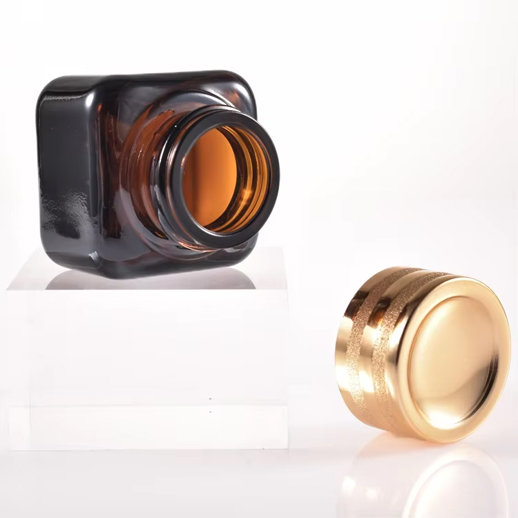 50g Glass Cream Jar Square Cream Eye Face Brown Cosmetics 