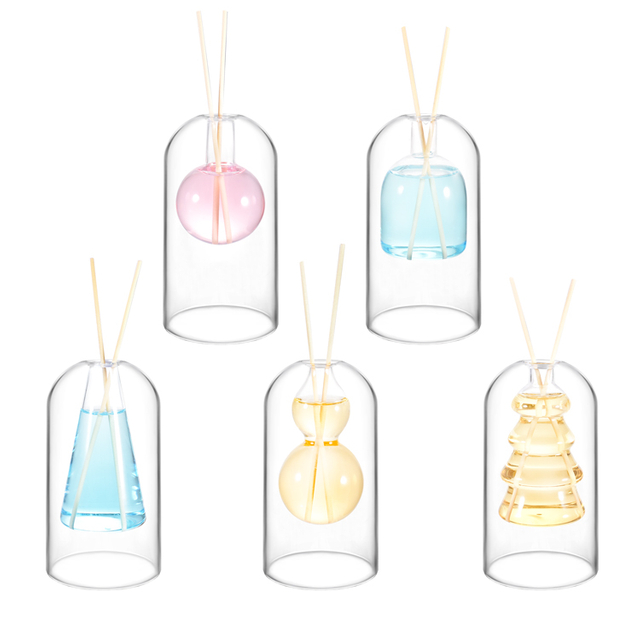 Double Wall High Borosilicate Glass Reed Diffuser Bottle Modern Decorative Aromatherapy Diffuser Container for Home Fragrance