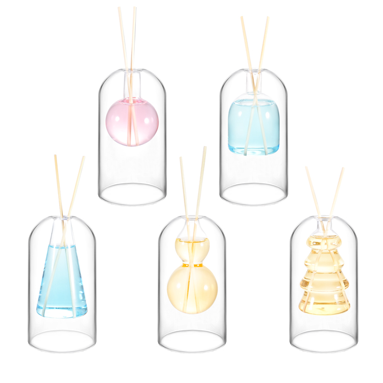 Double Wall High Borosilicate Glass Reed Diffuser Bottle Modern Decorative Aromatherapy Diffuser Container for Home Fragrance