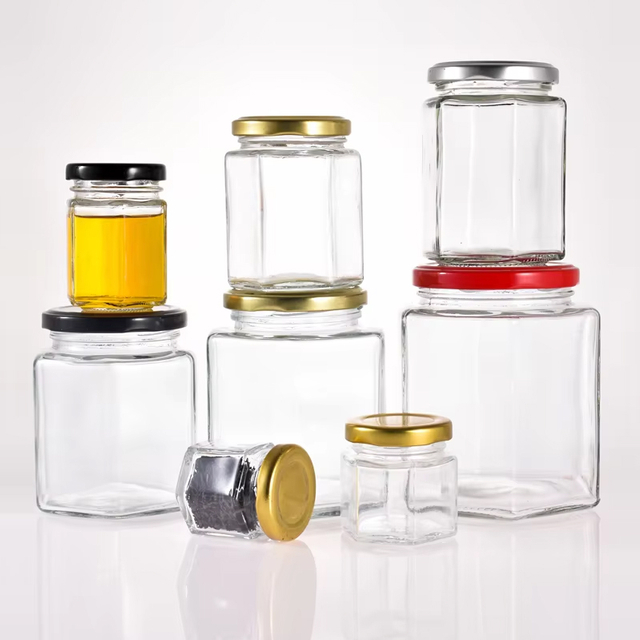Twist top Hexagonal glass jars