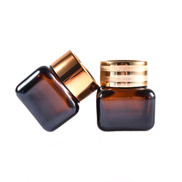 50g Glass Cream Jar Square Cream Eye Face Brown Cosmetics 