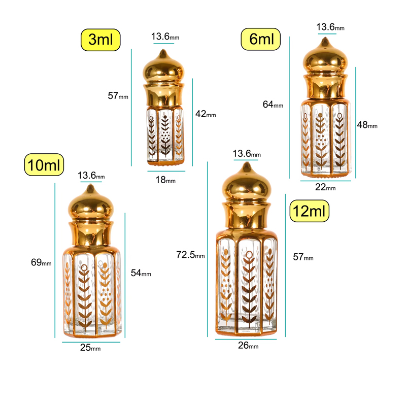 Arabic Refillable Glass Roller Bottle With Golden Cap