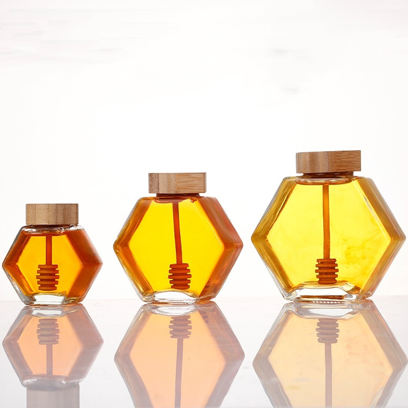 3oz 6oz 9oz Hexagon Glass Honey Jars with Stick