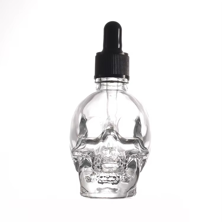 Unique 50ml Empty Skull Essential Oil Bottle Glass Dropper Bottle
