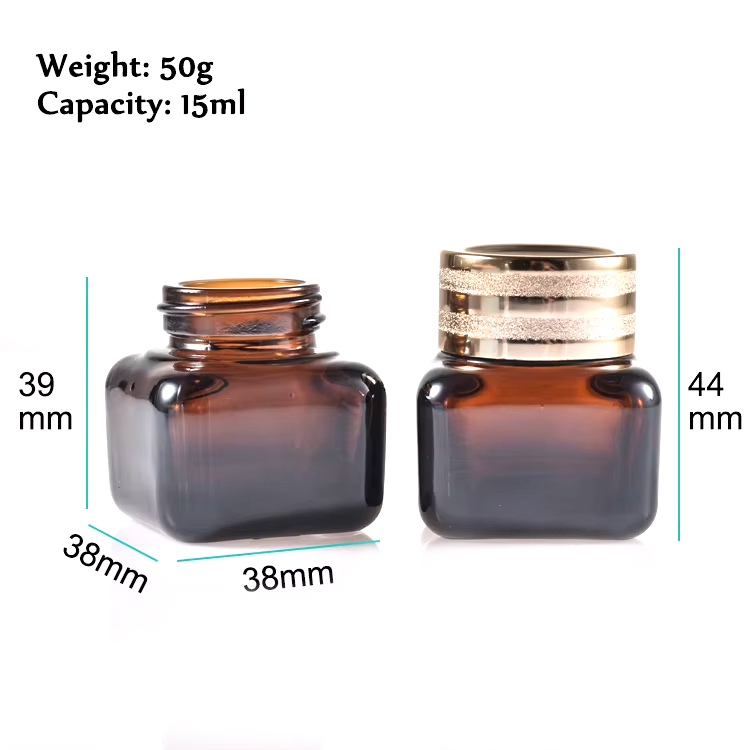50g Glass Cream Jar Square Cream Eye Face Brown Cosmetics 