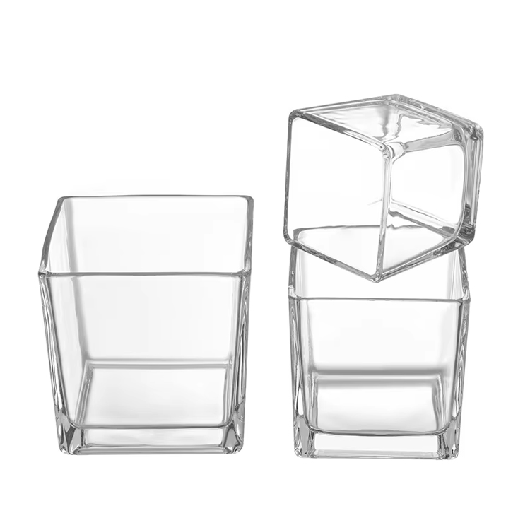 Cheap 80ml 120ml 200ml 300ml Empty Square Candle Jars Clear with Nature Wooden Cork Lid