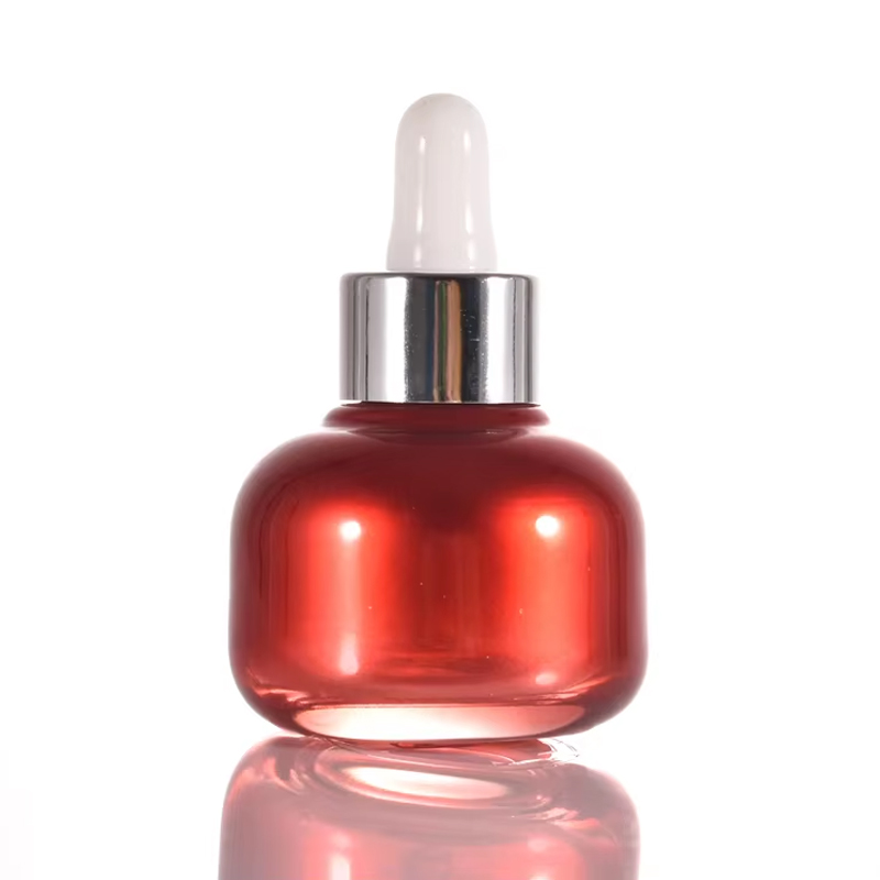 Wholesale Thickened Glass Round Red 30ml Essence Liquid Cosmetic Dropper Bottle