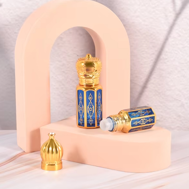 Octagonal Glass 3ml 6ml 12ml Roller Bottle Golden UV Plating Essential Oil Attar Bottles