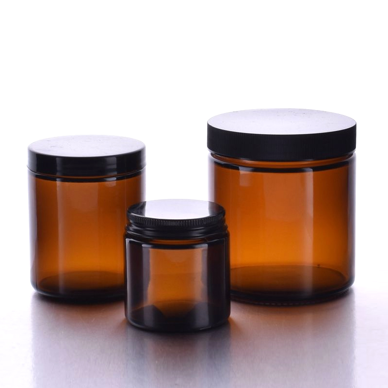 4oz 8oz 16oz Amber Luxury Empty Straight Sided Glass Candle Jar with Metal Aluminum Lids