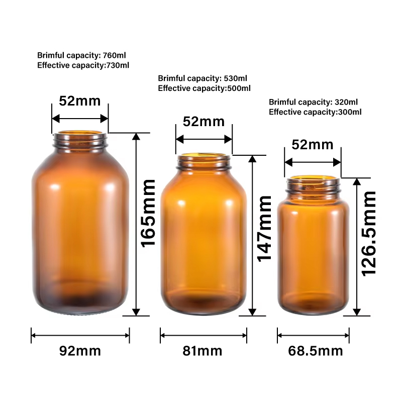 Custom Logo 300ml 500ml 730ml Pharmaceutical Capsule Pill Bottle 