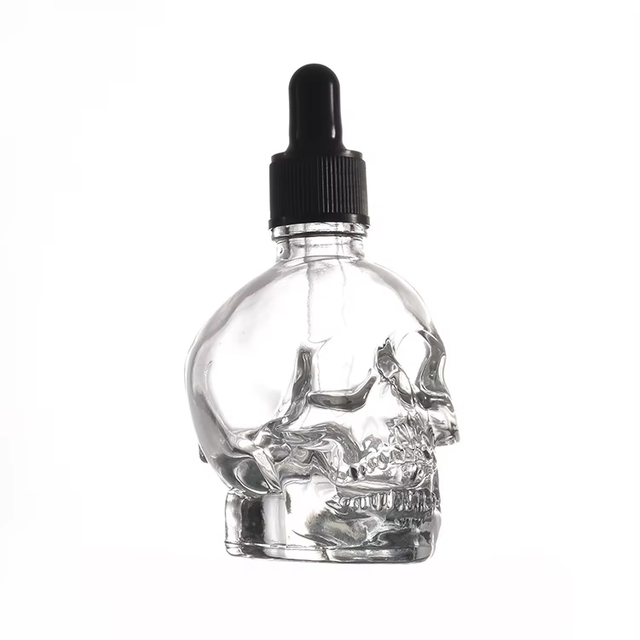 Unique 50ml Empty Skull Essential Oil Bottle Glass Dropper Bottle