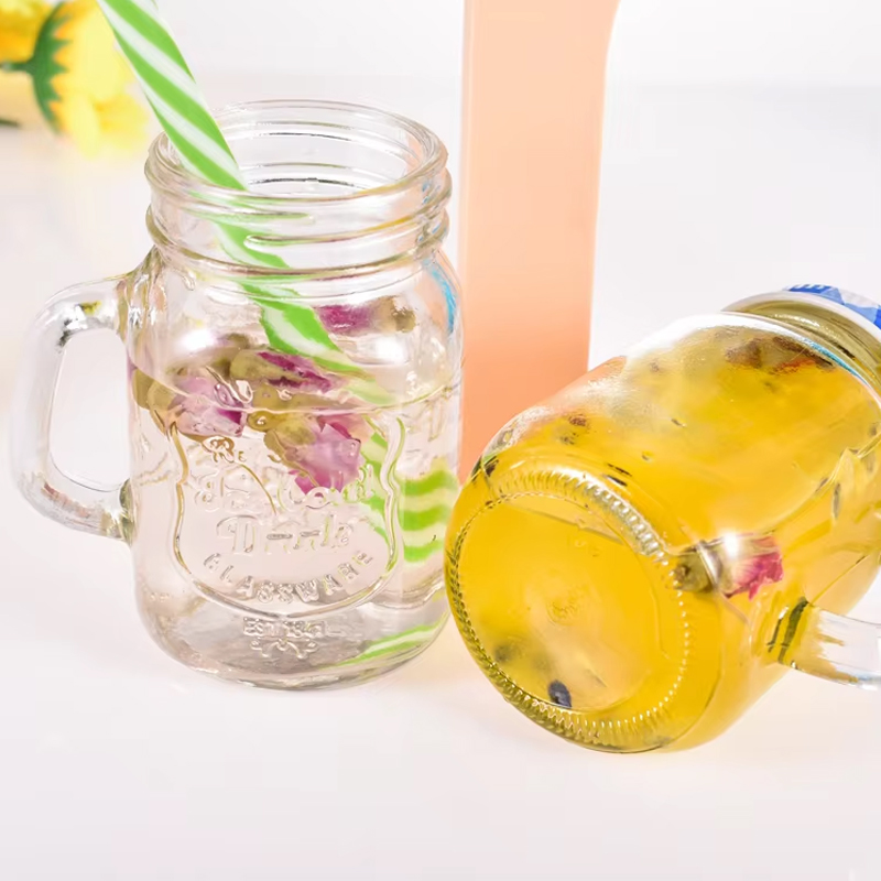 Clear Mason Drinking Jar Mug with Handle And Straw