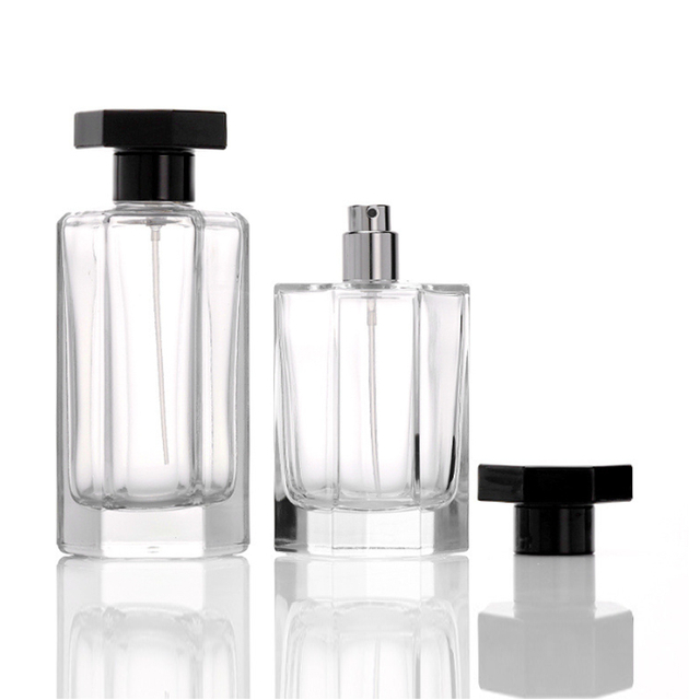 Unique 50ml 100ml Hexagon Perfume Bottle with Pump Sprayer with Custom Labels