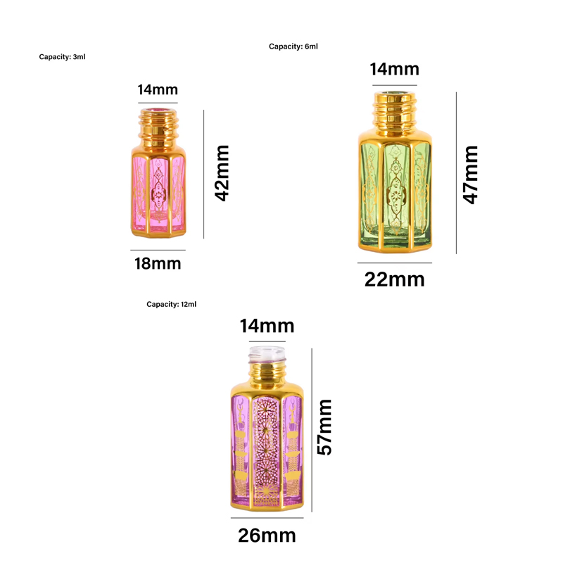 Octagonal Glass 3ml 6ml 12ml Roller Bottle Golden UV Plating Essential Oil Attar Bottles